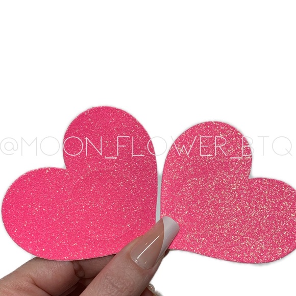 Pink Glitter Heart Breast Petal Pasties - Picture 4 of 8